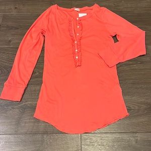 NWT J.Crew Coral Ruffle Detail Button Henley